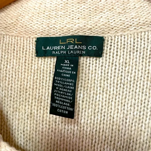 Lauren Jeans Co. Lambswool Cream Navy Stripe Knit Sweater Coat Sz XL wool - Picture 3 of 6